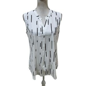 Timeson Sleeveless Black & White geometric print split neck Blouse size medium